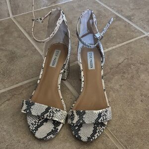 Steve Madden Snake-Print Ankle Strap Block Heels - Black & White